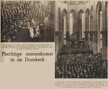 874590 Collage van 2 foto's betreffende de plechtige samenkomst in de Domkerk te Utrecht, ter herdenking van het 60e ...